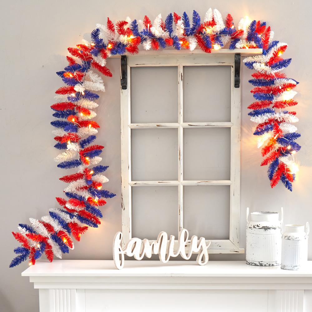 9ft. Patriotic American Flag Themed Artificial Garland with 50 Warm LED Lights. Picture 4