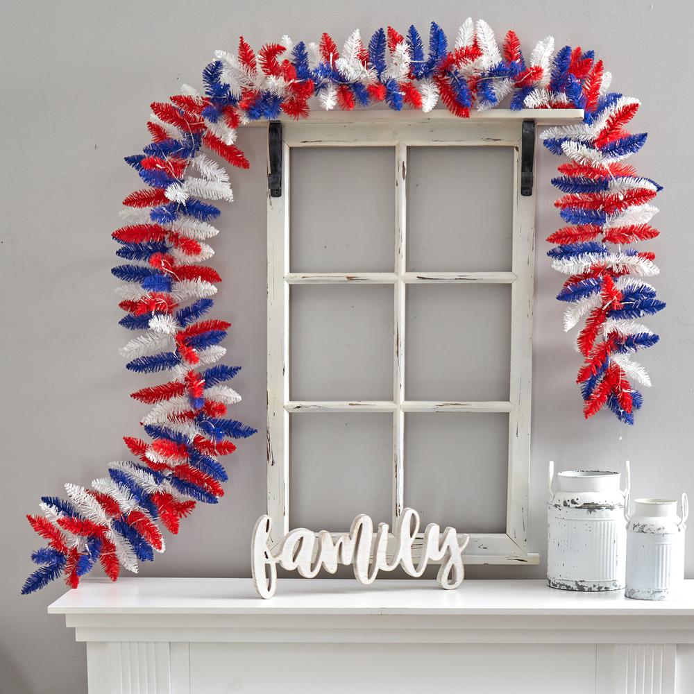9ft. Patriotic American Flag Themed Artificial Garland with 50 Warm LED Lights. Picture 5