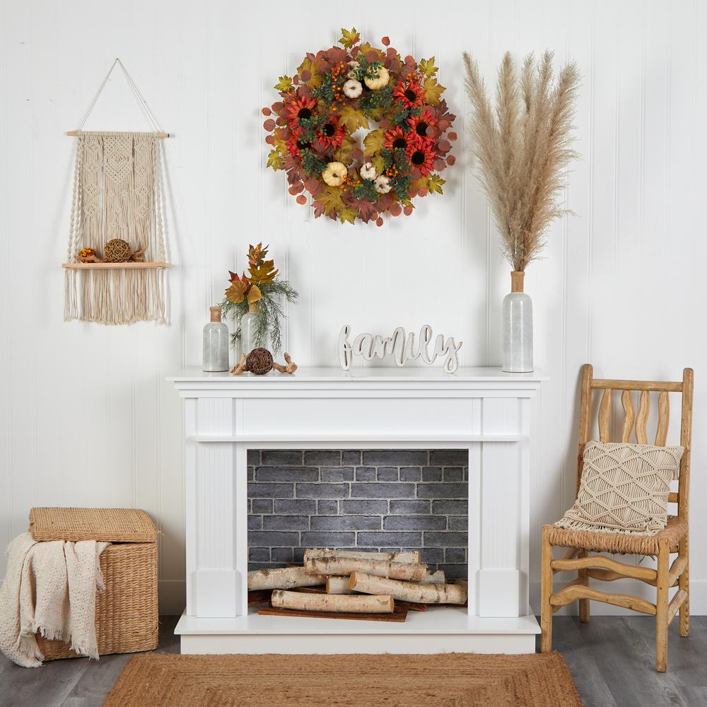 30in. Fall Acorn, Sunflower, Berries, Pumpkins and Autumn Foliage Artificial Wreath. Picture 2