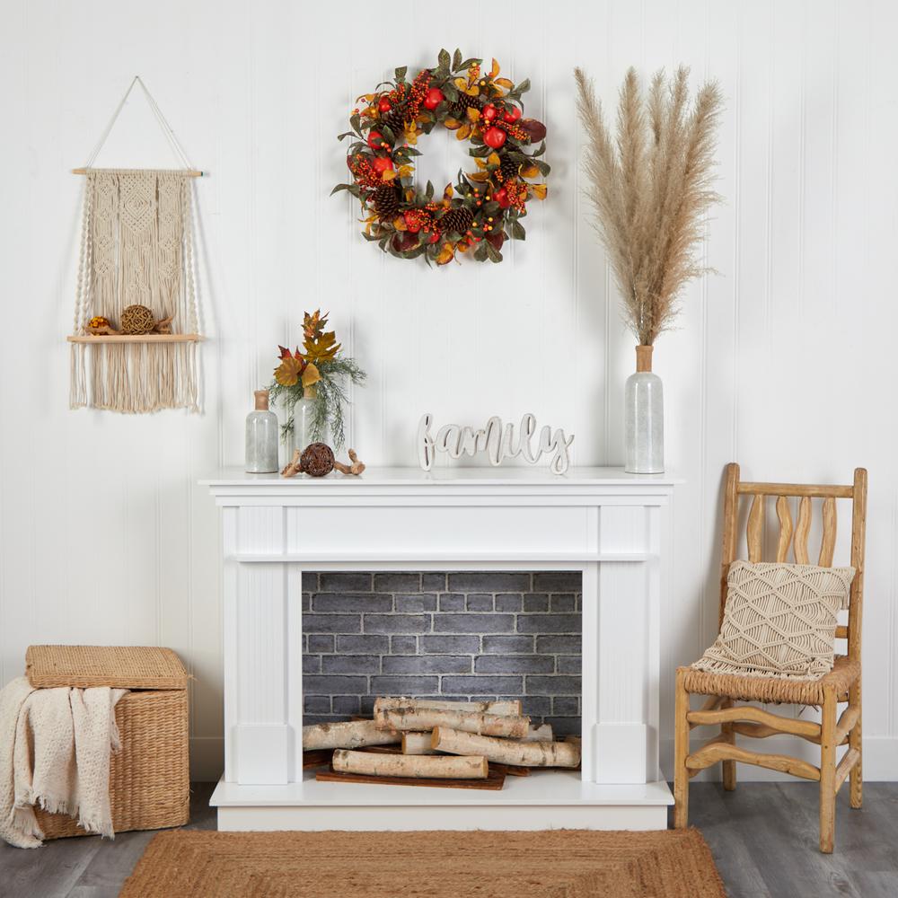 26in. Autumn Persimmon and Pinecones Artificial Fall Wreath. Picture 2