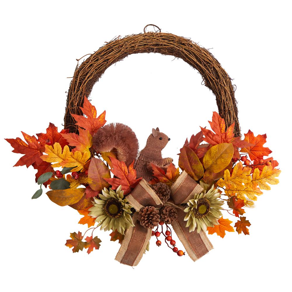 26in. Fall Harvest Artificial Autumn Wreath with Twig Base and Bunny. Picture 1