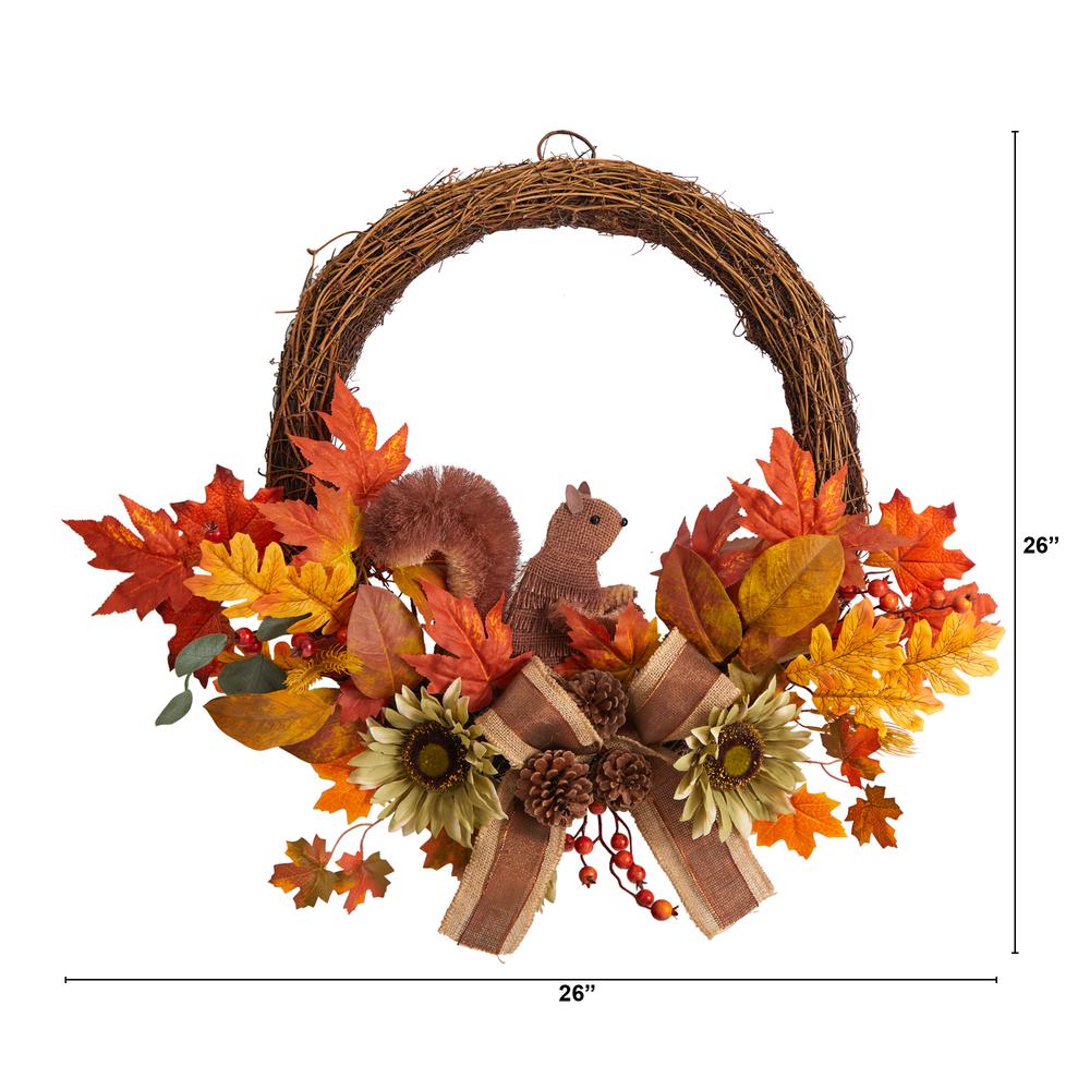 26in. Fall Harvest Artificial Autumn Wreath with Twig Base and Bunny. Picture 2