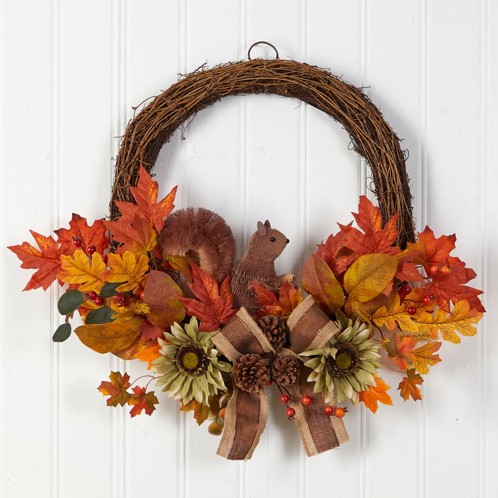 26in. Fall Harvest Artificial Autumn Wreath with Twig Base and Bunny. Picture 3