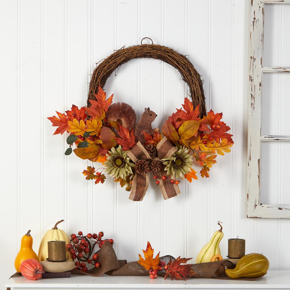 26in. Fall Harvest Artificial Autumn Wreath with Twig Base and Bunny. Picture 4