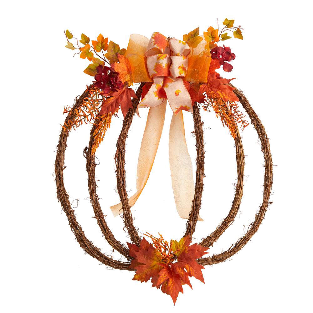 26in. Autumn Pumpkin Artificial Vine Fall Wreath. Picture 4