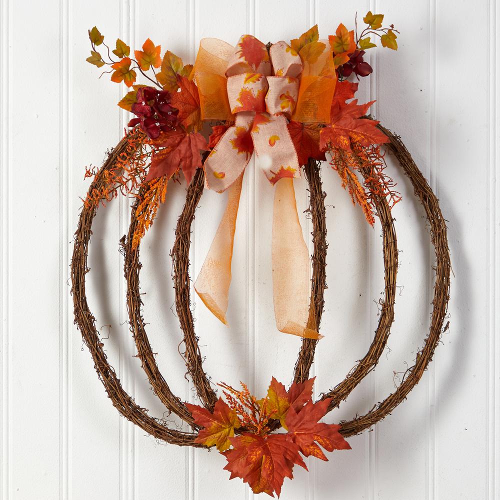 26in. Autumn Pumpkin Artificial Vine Fall Wreath. Picture 3