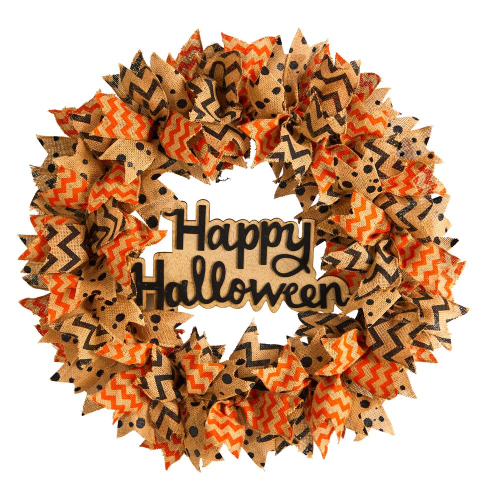 30in. Halloween Burlap Ribbon Wreath. Picture 4