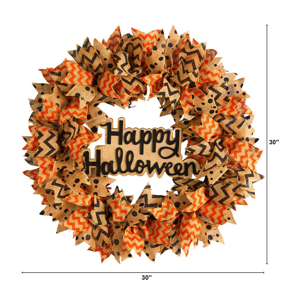 30in. Halloween Burlap Ribbon Wreath. Picture 1