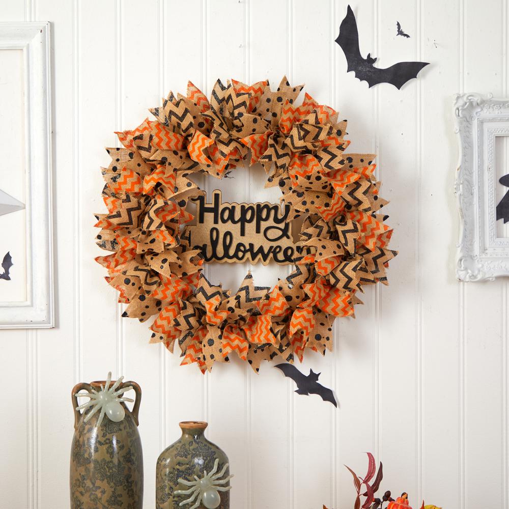 30in. Halloween Burlap Ribbon Wreath. Picture 3