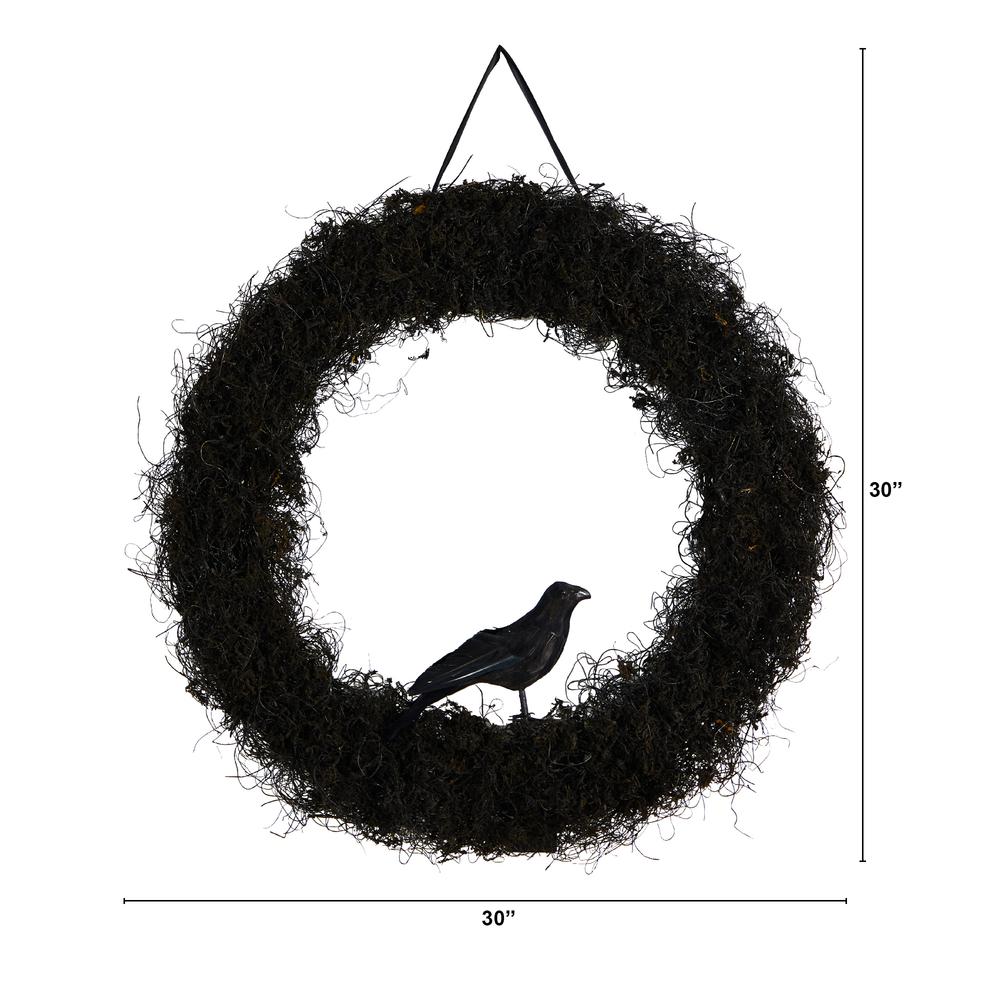 30in. Halloween Black Raven Twig Wreath. Picture 1