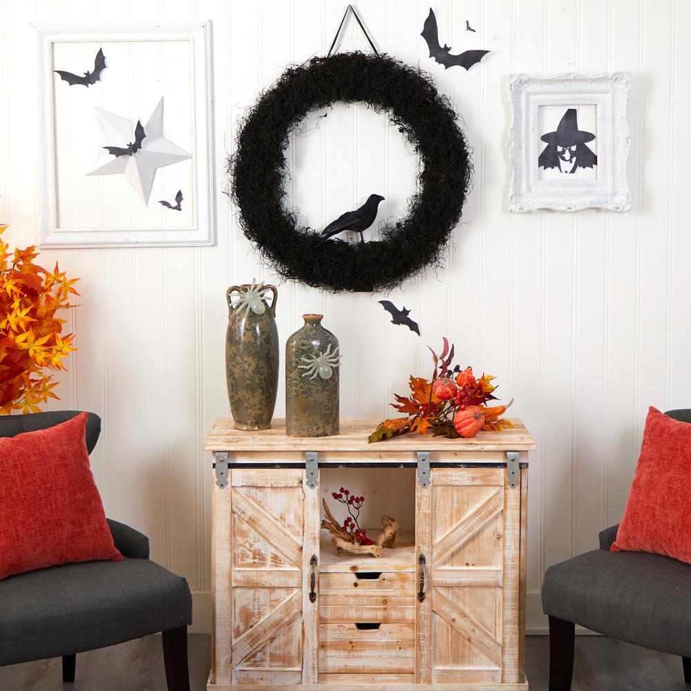 30in. Halloween Black Raven Twig Wreath. Picture 2