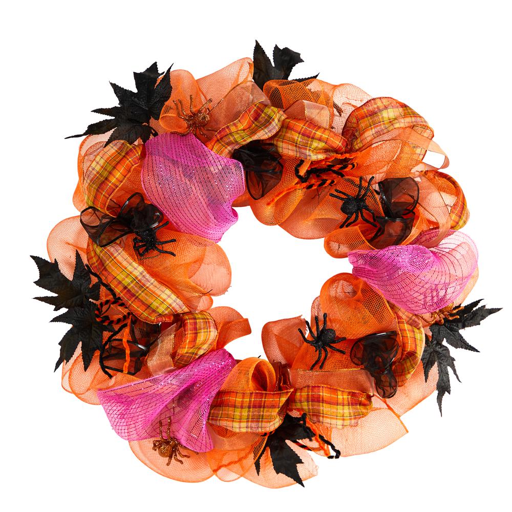 26in. Halloween Spider Mesh Wreath. Picture 4