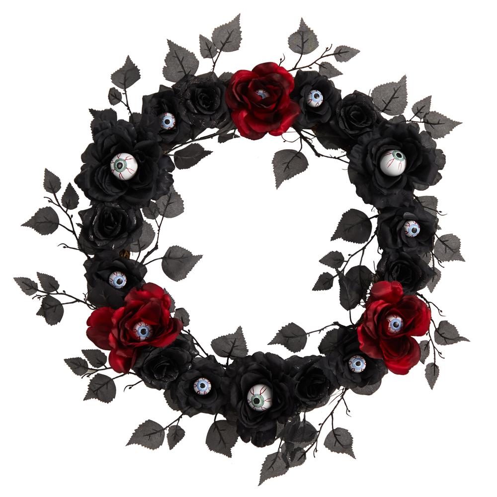 24in. Eyeball Rose Halloween Artificial Wreath. Picture 1