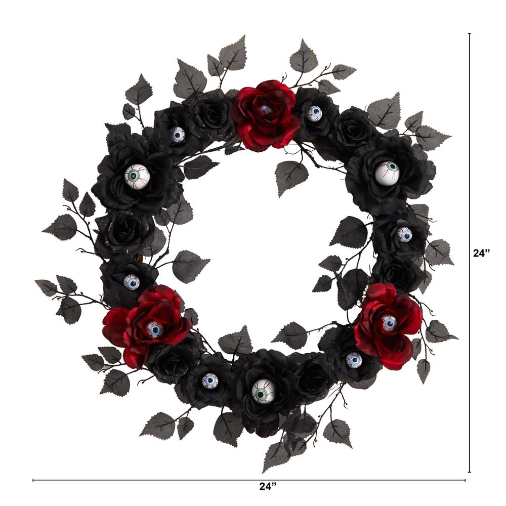24in. Eyeball Rose Halloween Artificial Wreath. Picture 2