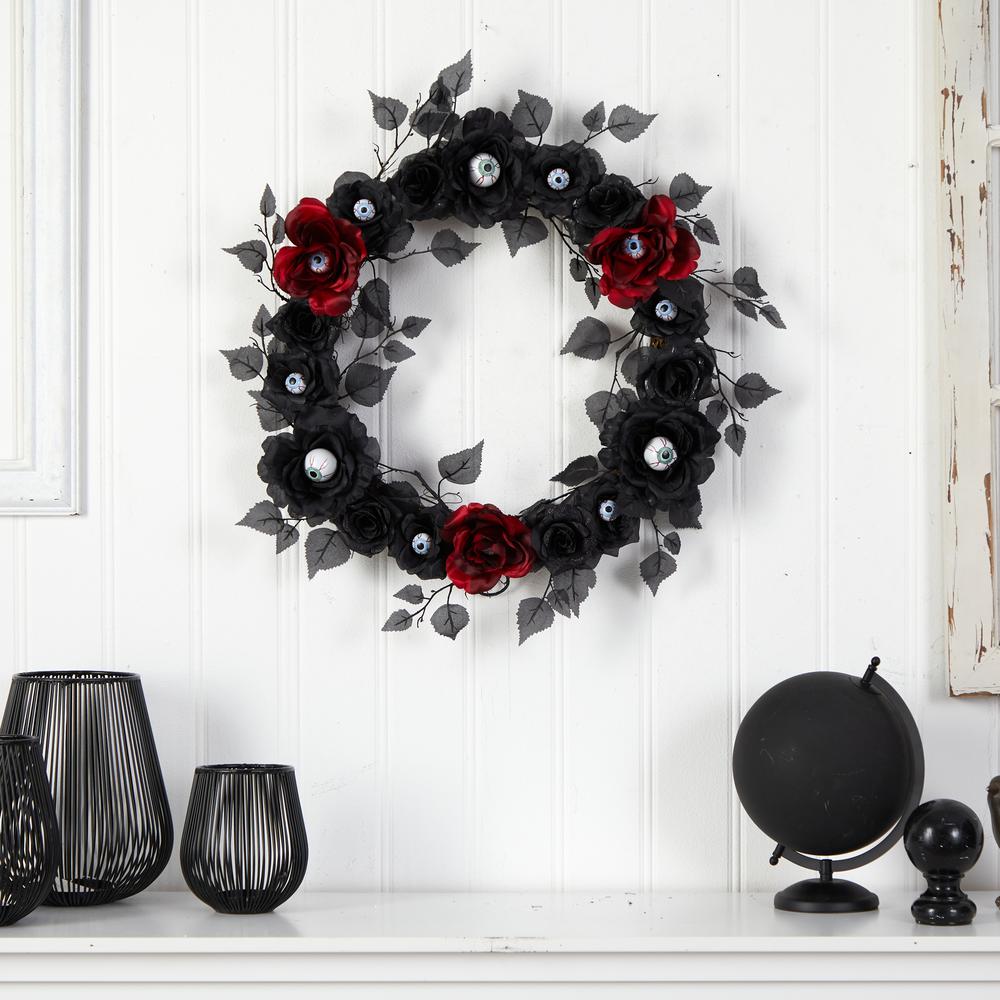 24in. Eyeball Rose Halloween Artificial Wreath. Picture 3