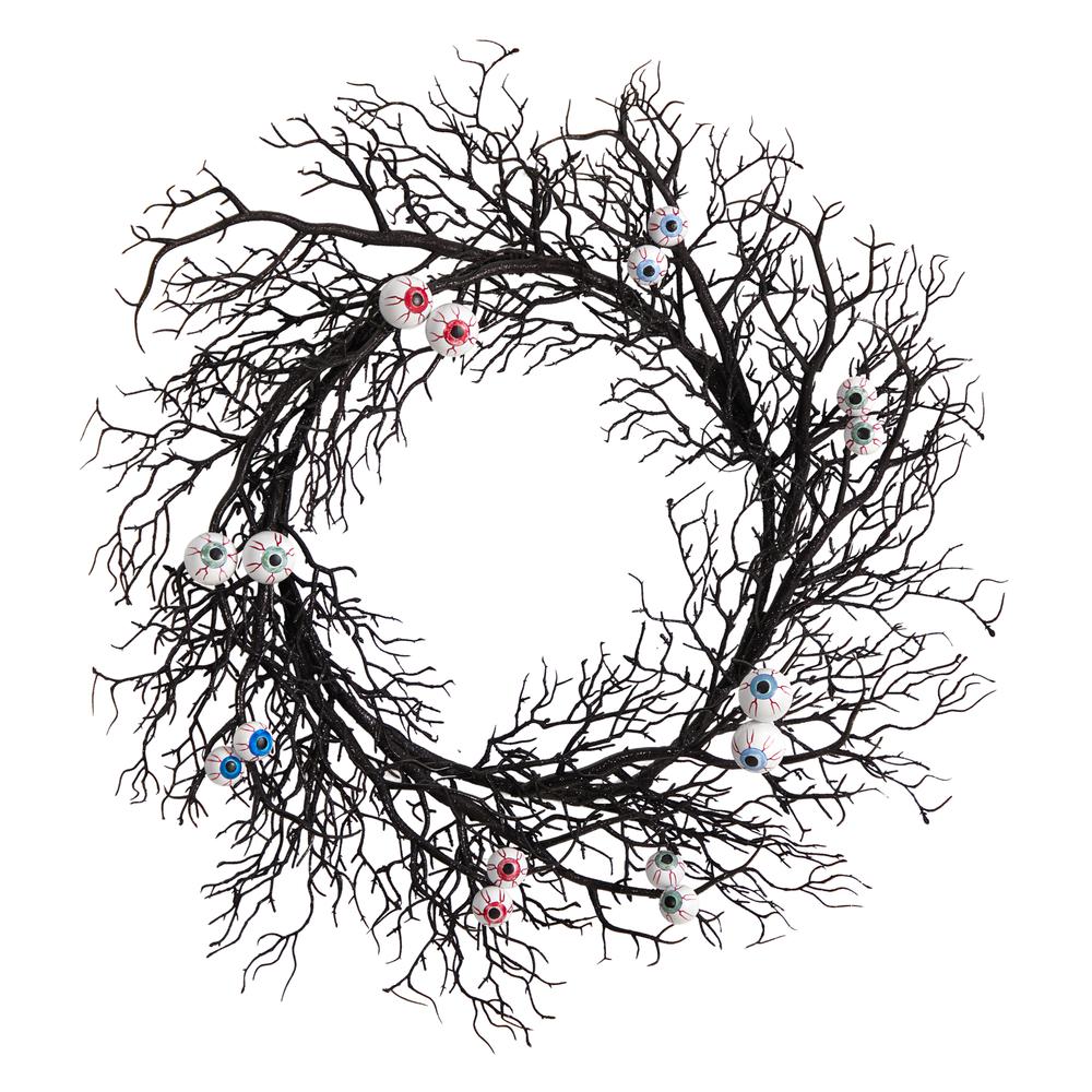 30in. Halloween Gazing Eyeballs Twig Wreath. Picture 4