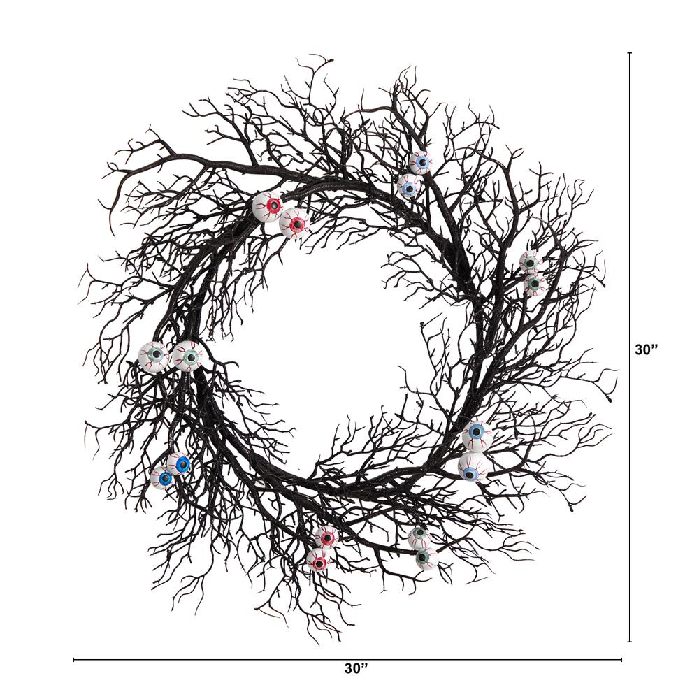 30in. Halloween Gazing Eyeballs Twig Wreath. Picture 1