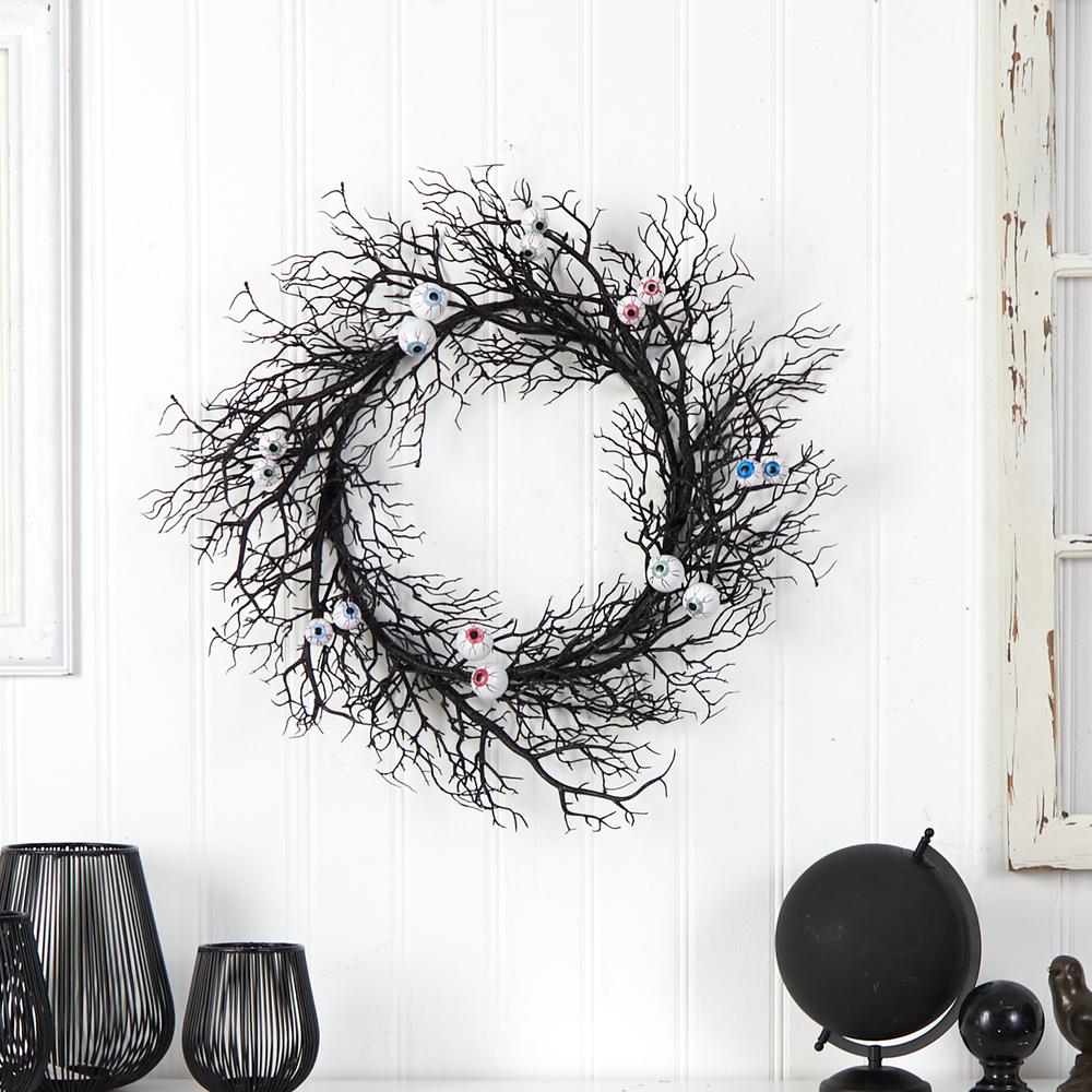 30in. Halloween Gazing Eyeballs Twig Wreath. Picture 2