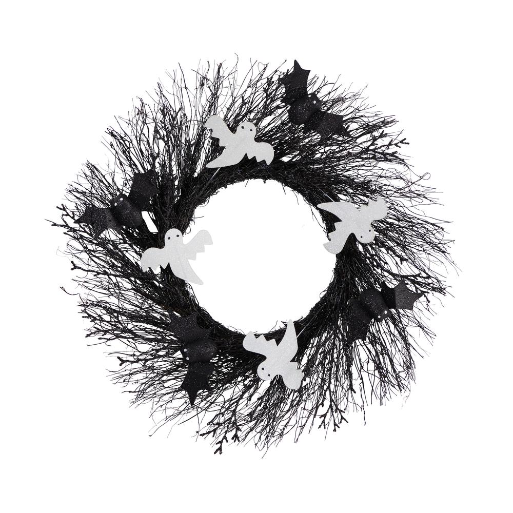 22in. Halloween Ghost and Bats Twig Wreath. Picture 4