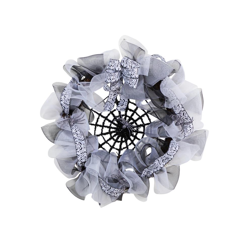 26in. Halloween Spider Web Mesh Wreath. Picture 4