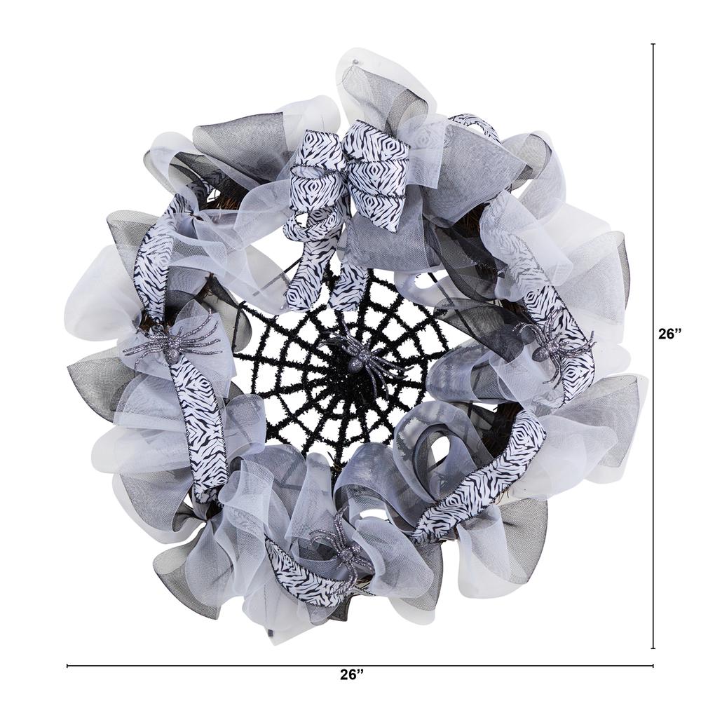 26in. Halloween Spider Web Mesh Wreath. Picture 1