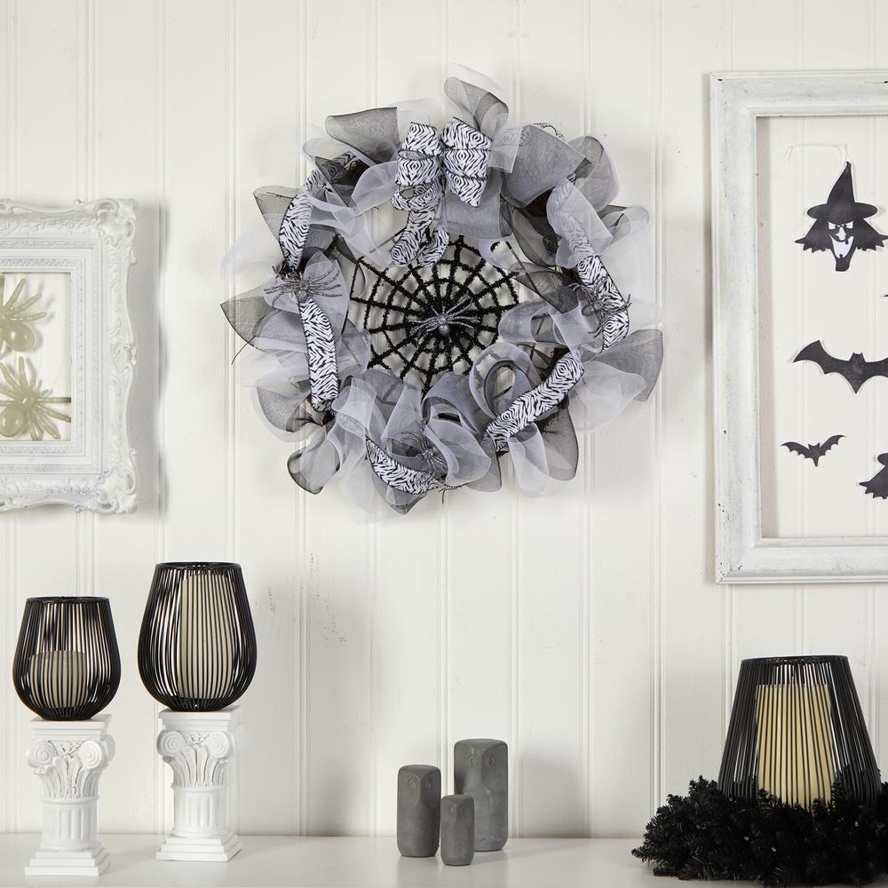 26in. Halloween Spider Web Mesh Wreath. Picture 3