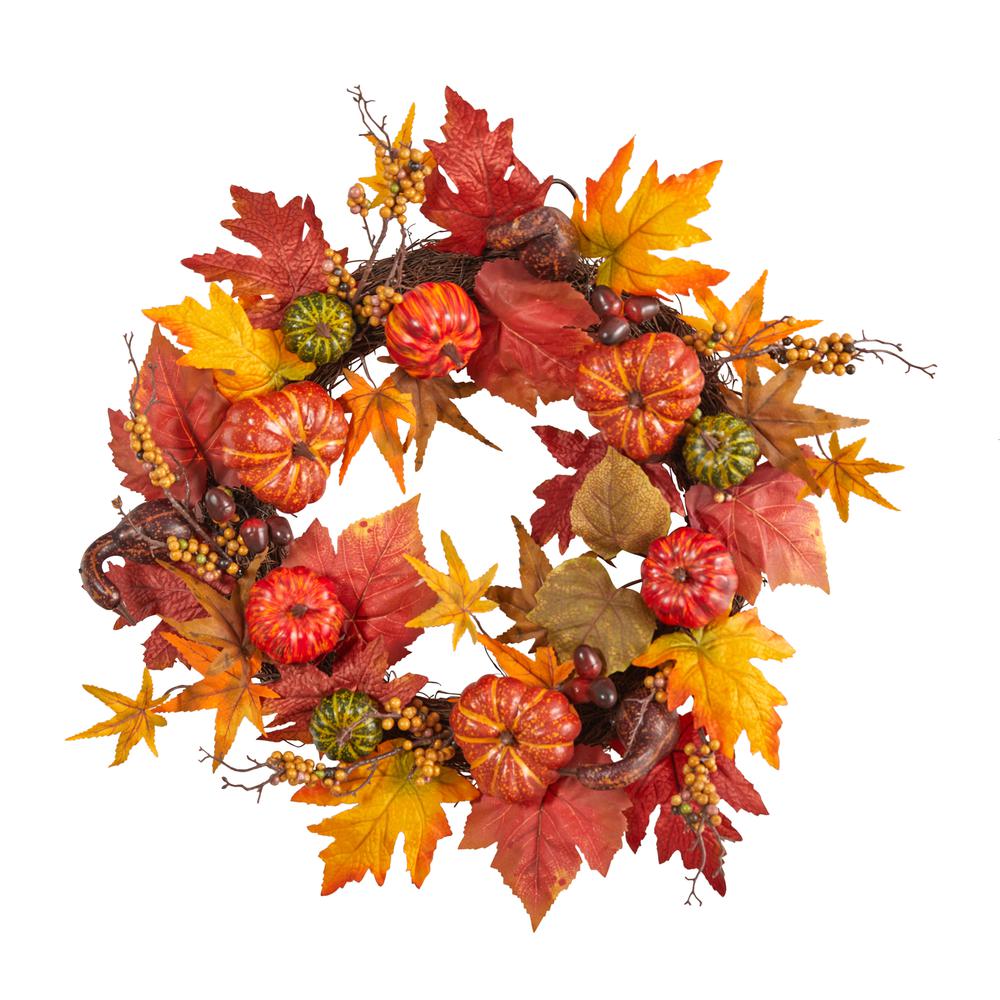 24in. Autumn Pumpkin and Berries Artificial Fall Wreath. Picture 2