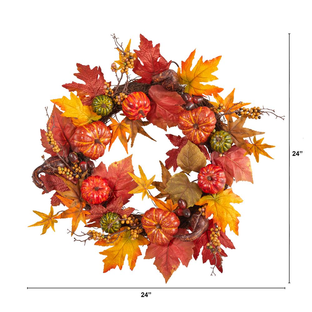 24in. Autumn Pumpkin and Berries Artificial Fall Wreath. Picture 1