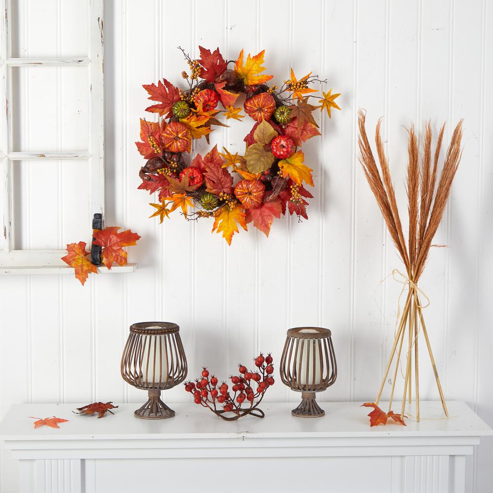 24in. Autumn Pumpkin and Berries Artificial Fall Wreath. Picture 3