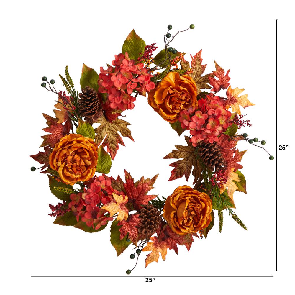 25in. Fall Ranunculus, Hydrangea and Berries Autumn Artificial Wreath. Picture 2