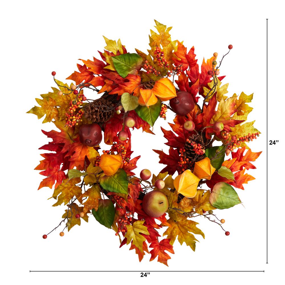 24in. Autumn Maple Leaf and Berries Fall Artificial Wreath. Picture 2