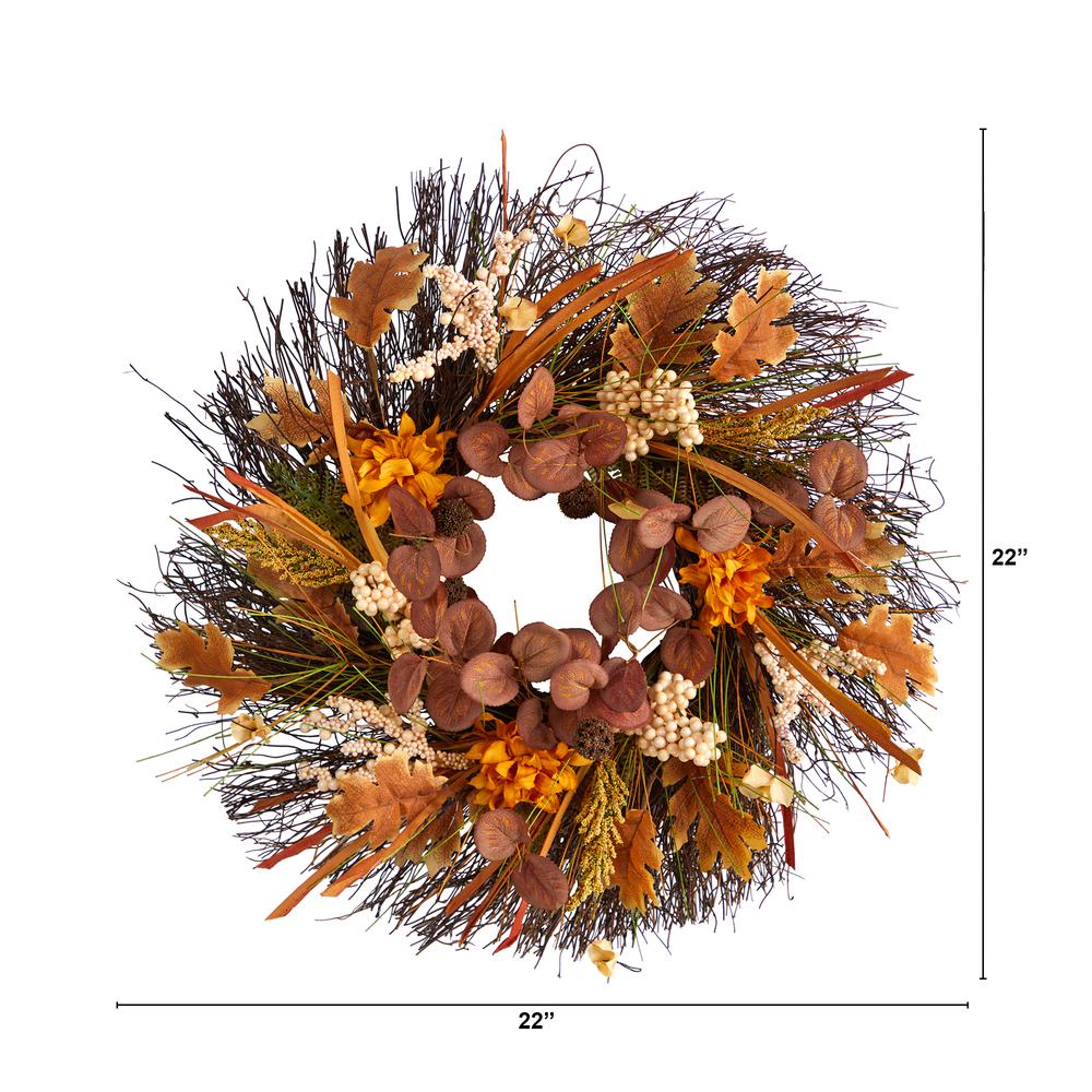 22in. Autumn Dahlia and Berries Artificial Fall Wreath. Picture 2