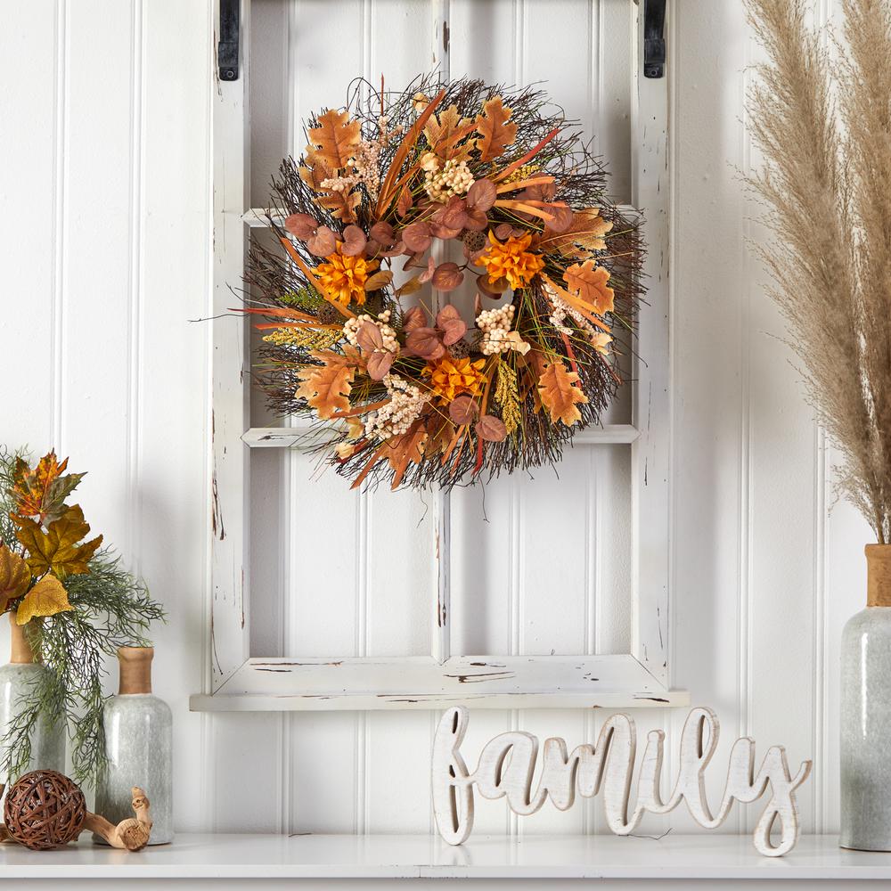 22in. Autumn Dahlia and Berries Artificial Fall Wreath. Picture 3