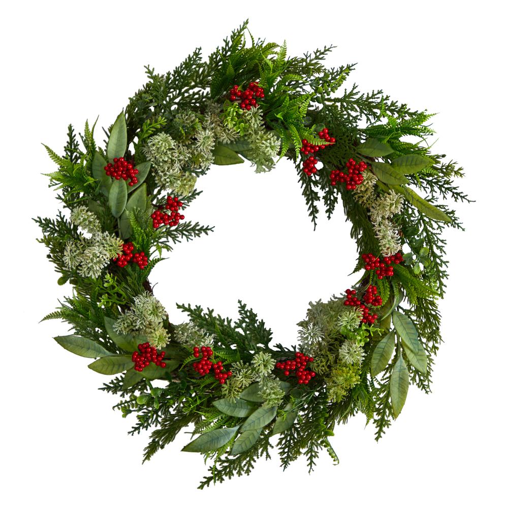 24in. Cedar, Eucalyptus and Berries Artificial Christmas Wreath. Picture 4