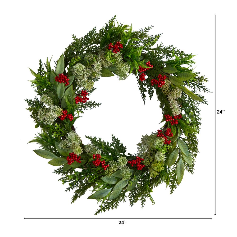 24in. Cedar, Eucalyptus and Berries Artificial Christmas Wreath. Picture 1