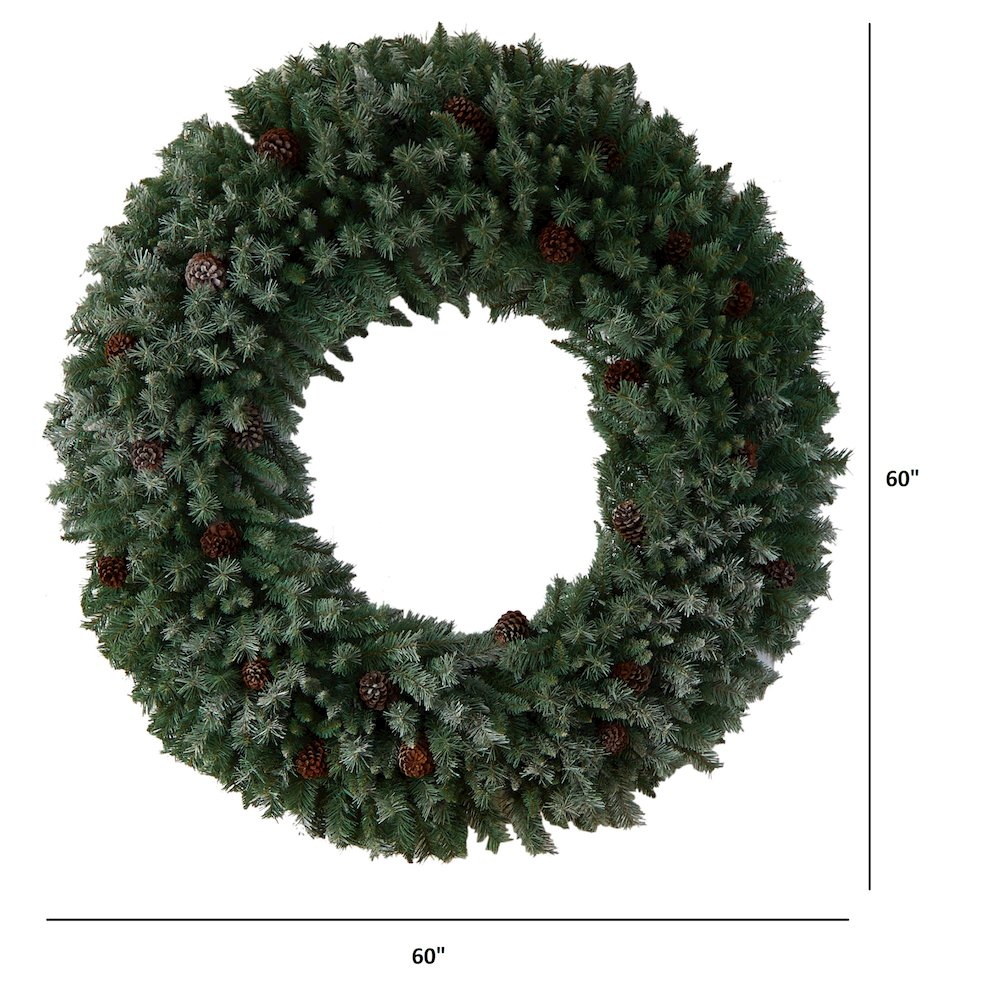 5ft. Giant Flocked Christmas Wreath with Pinecones, 400 Clear LED Lights. Picture 2