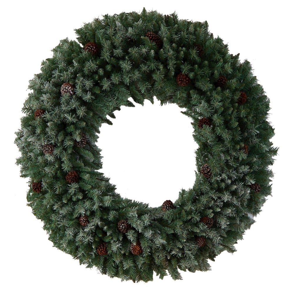 5ft. Giant Flocked Christmas Wreath with Pinecones, 400 Clear LED Lights. Picture 3