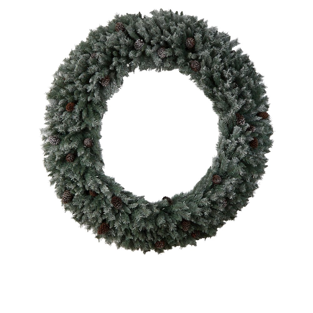 6ft. Giant Flocked Christmas Wreath with Pinecones, 600 Clear LED Lights. Picture 3