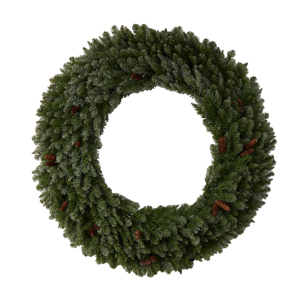5ft. Flocked Artificial Christmas Wreath with Pinecones, 300 Clear LED Lights. Picture 3