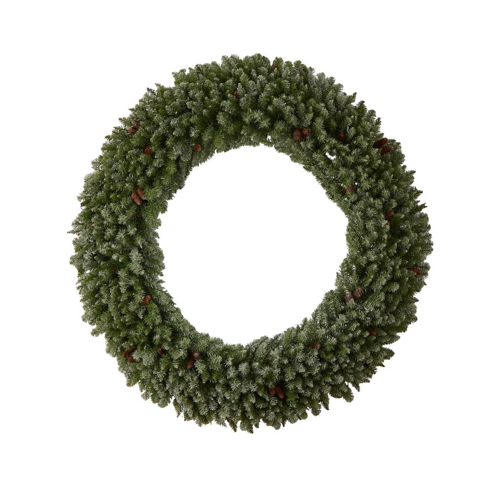 Giant Flocked Artificial Christmas Wreath with Pinecones, 400 Clear LED Lights. Picture 3