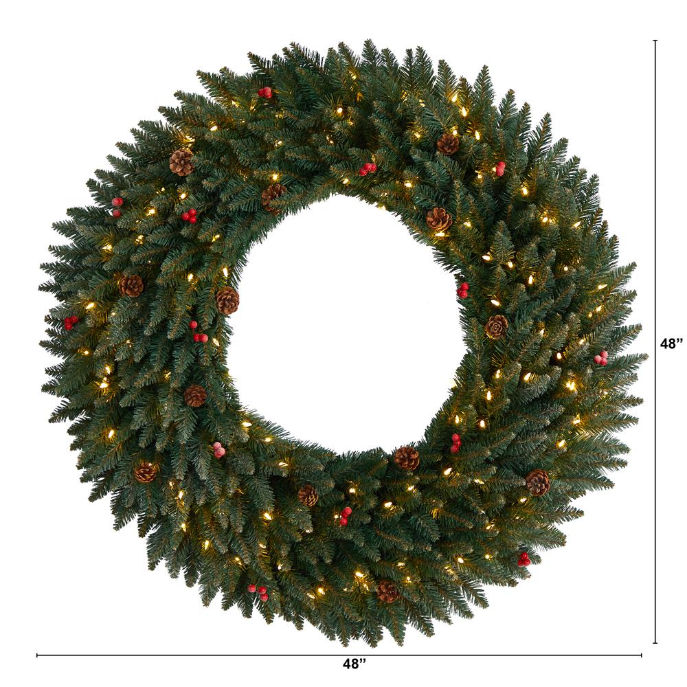 Large Flocked Artificial Christmas Wreath with Pinecones, Berries. Picture 2