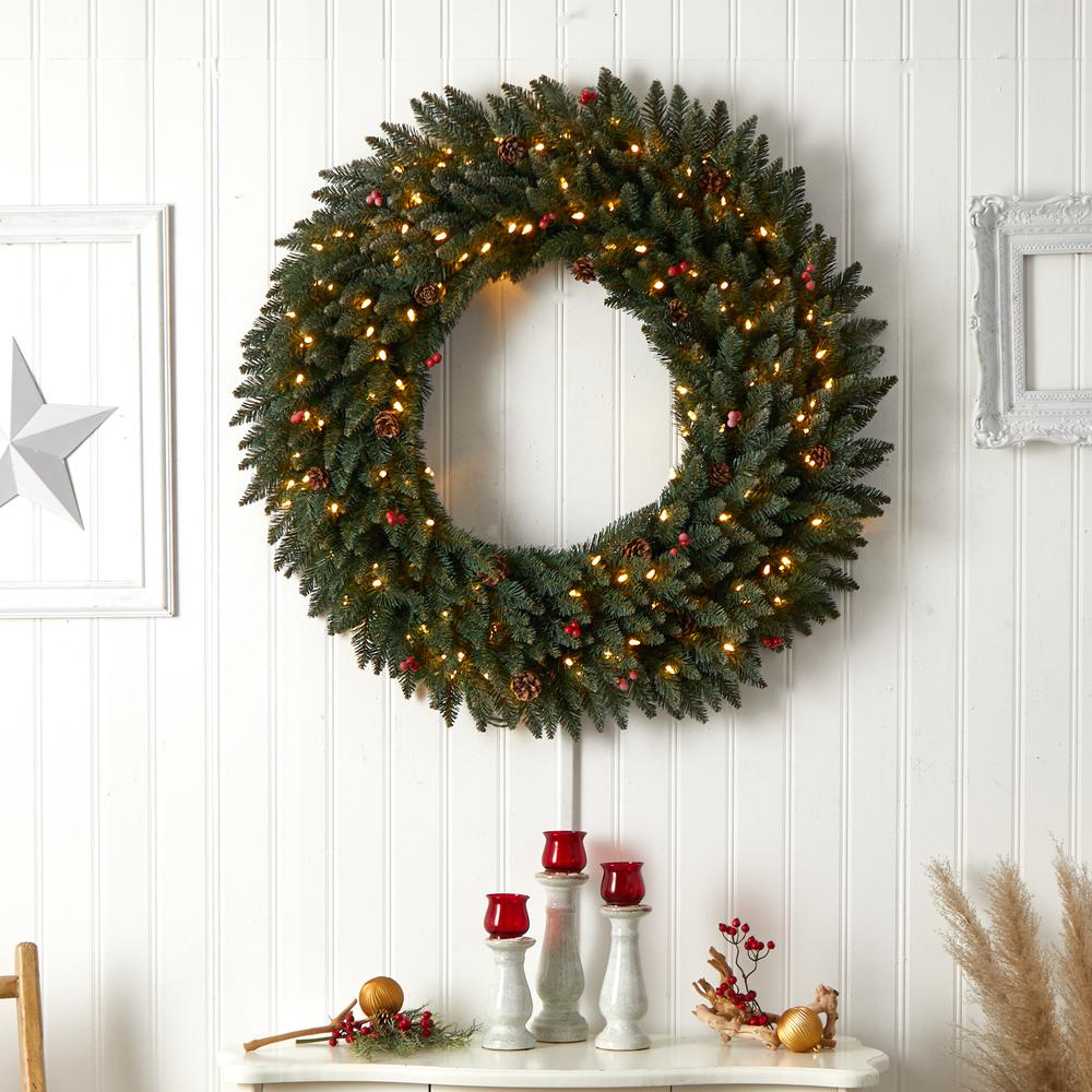 Large Flocked Artificial Christmas Wreath with Pinecones, Berries. Picture 6