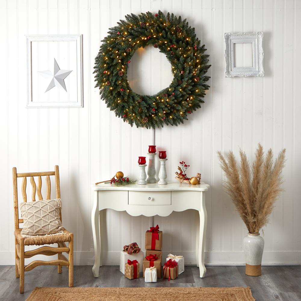 Large Flocked Artificial Christmas Wreath with Pinecones, Berries. Picture 8