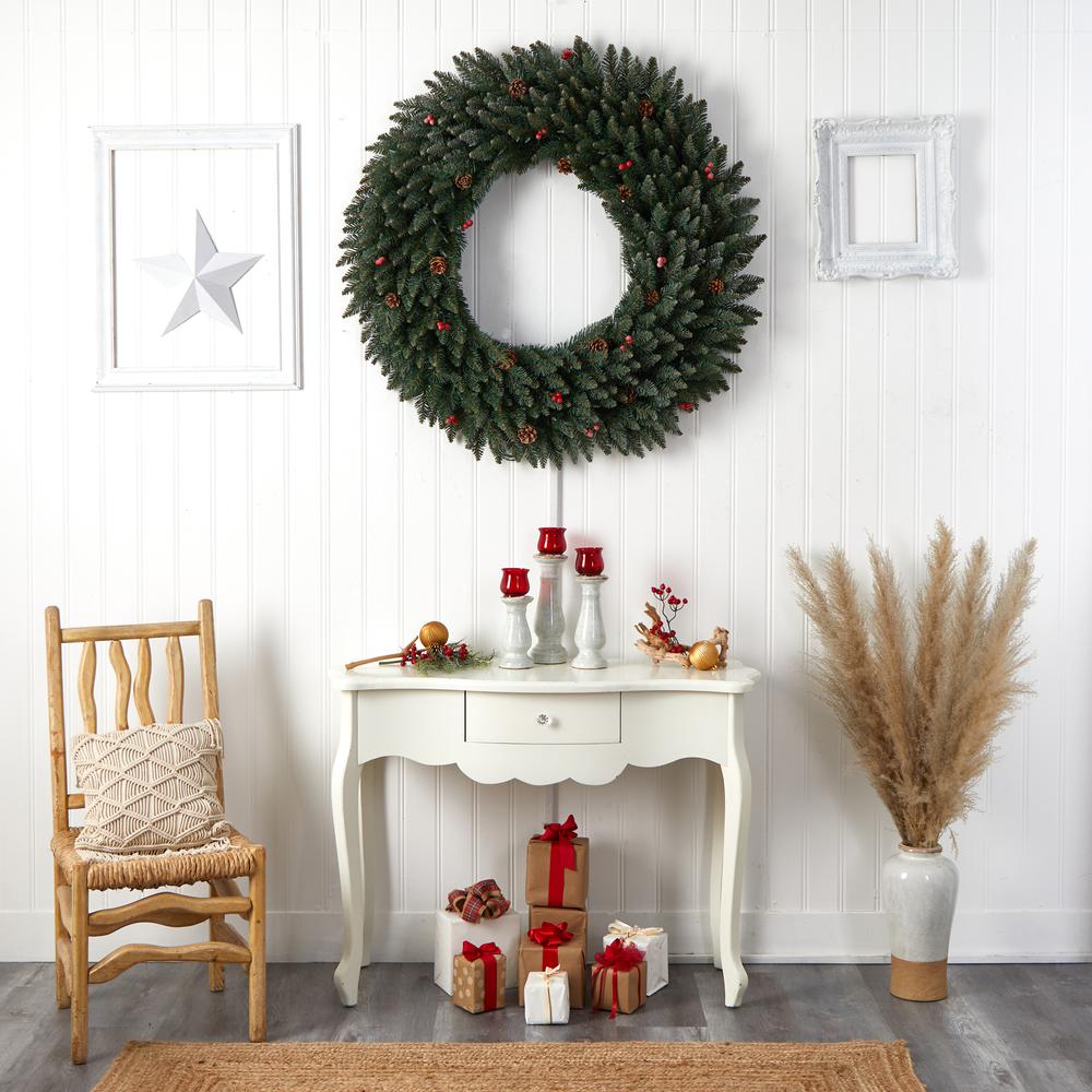 Large Flocked Artificial Christmas Wreath with Pinecones, Berries. Picture 9