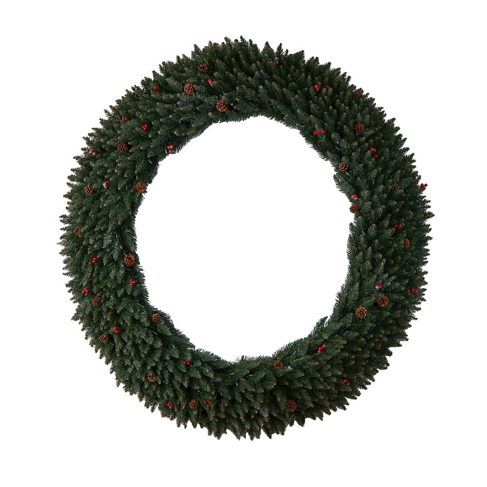 6ft. Large Flocked Christmas Wreath with Pinecones, 600 Clear LED Lights. Picture 3