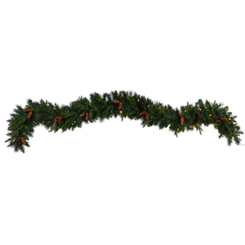 Mixed Pines and Pinecones Extra Wide Artificial Christmas Garland. Picture 1