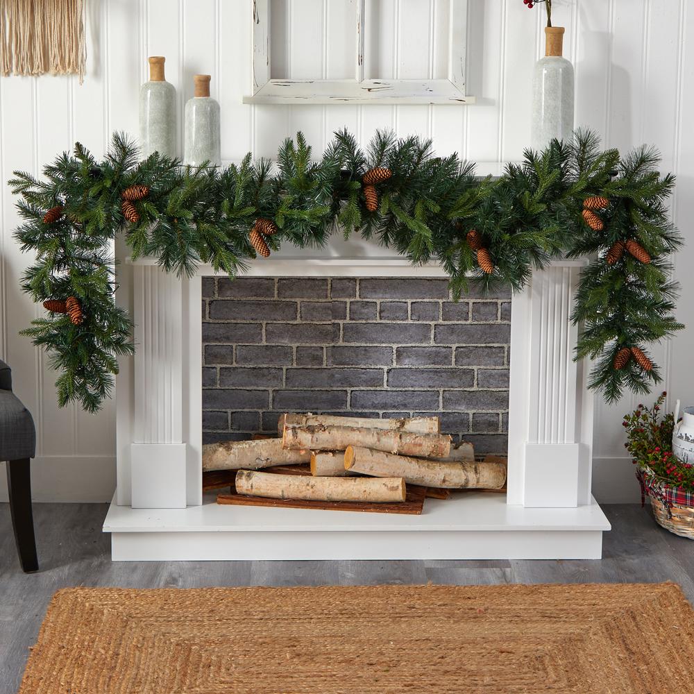 Mixed Pines and Pinecones Extra Wide Artificial Christmas Garland. Picture 5