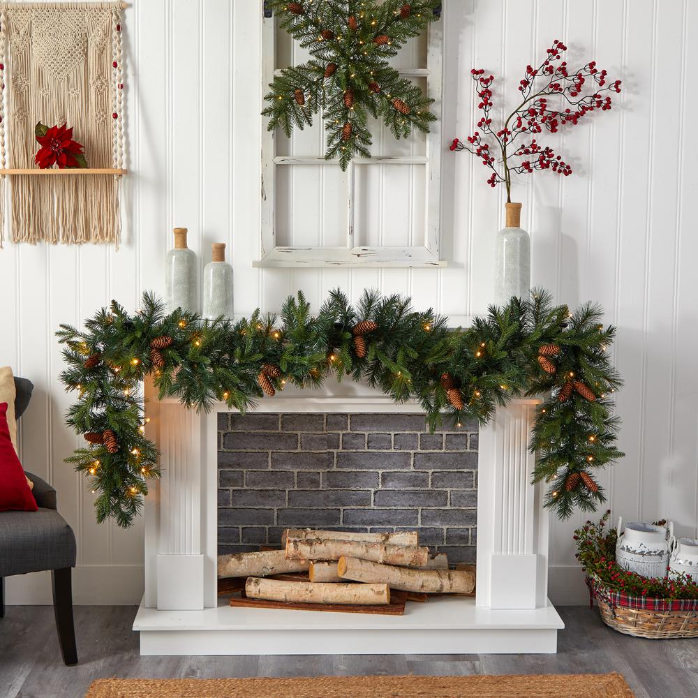 Mixed Pines and Pinecones Extra Wide Artificial Christmas Garland. Picture 6