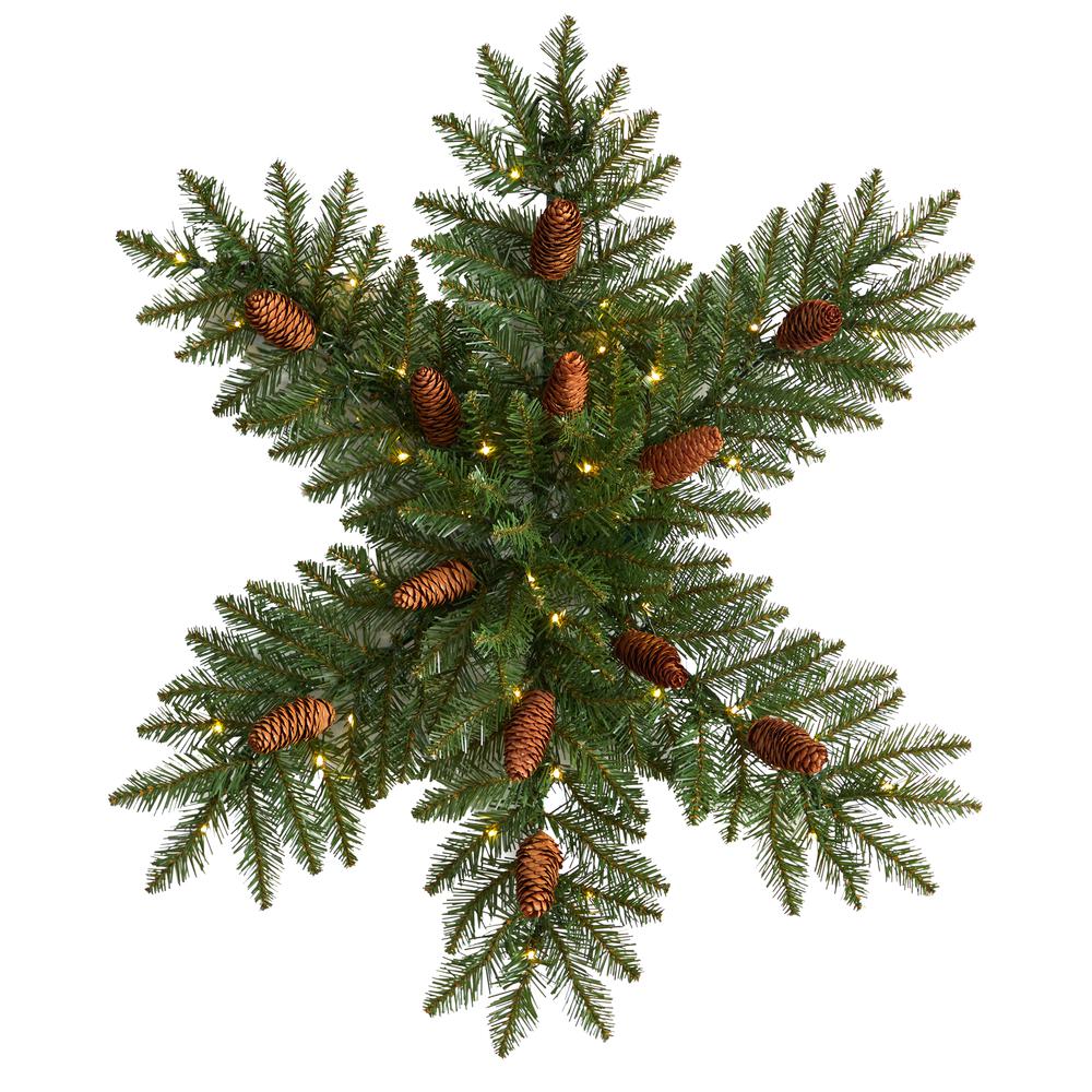 30in. Pre-Lit Snowflake Artificial Dunhill Fir Wreath with Pinecones and 40 LED Lights. Picture 5