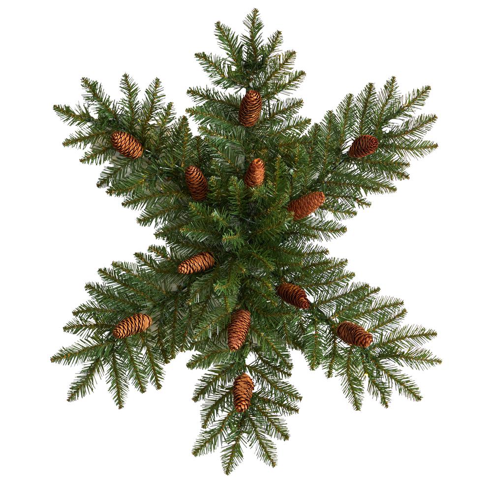 30in. Pre-Lit Snowflake Artificial Dunhill Fir Wreath with Pinecones and 40 LED Lights. Picture 2